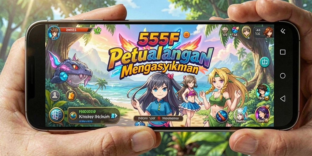 Tampilan gameplay seru dalam 555F dengan karakter Anime ikonik.