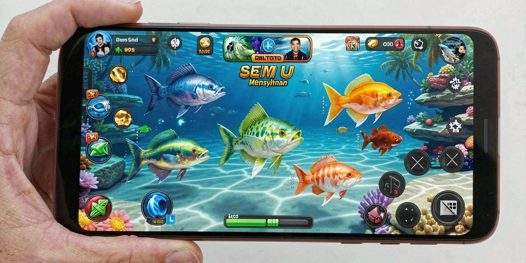Tampilan gameplay DBLTOTO dengan aksi menembak ikan yang seru.