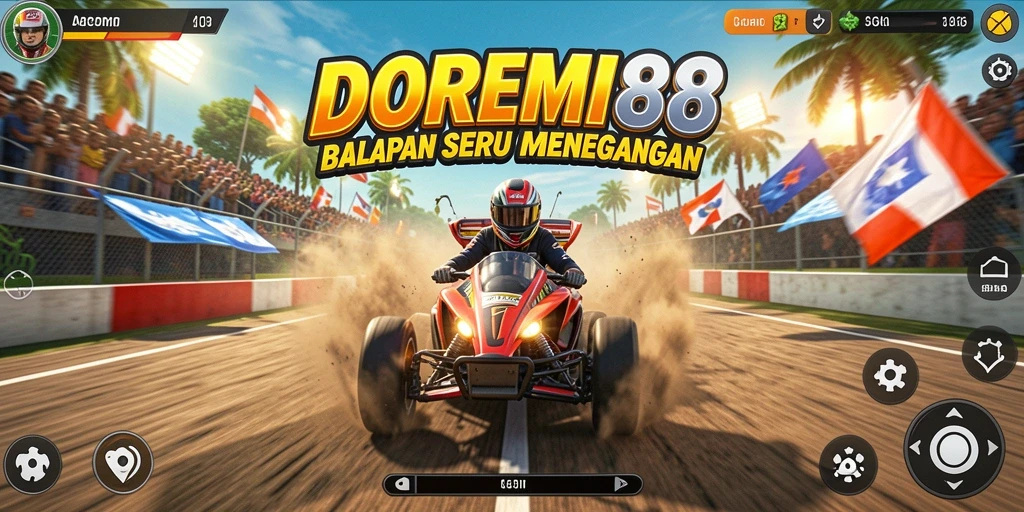 Gameplay DOREMI88 menampilkan balapan yang menegangkan dan seru.