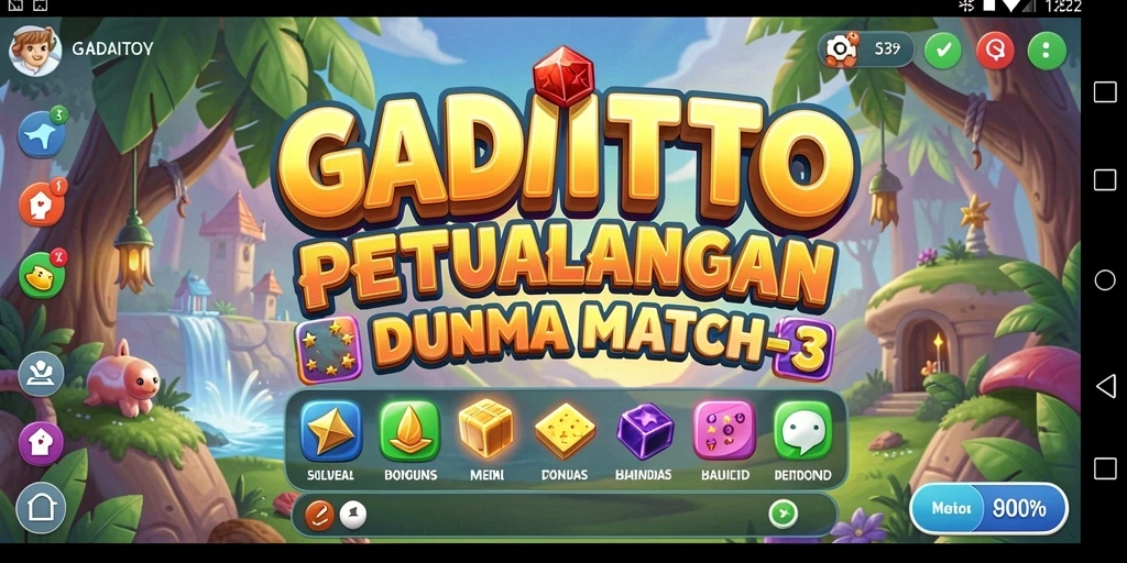 Tangkapan layar GADAITOTO menampilkan gameplay Match-3 yang seru dan penuh warna.