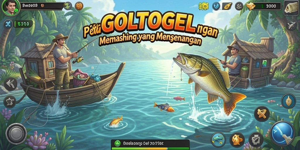 Gameplay GOLTOGEL menampilkan aksi memancing yang seru dan penuh warna.