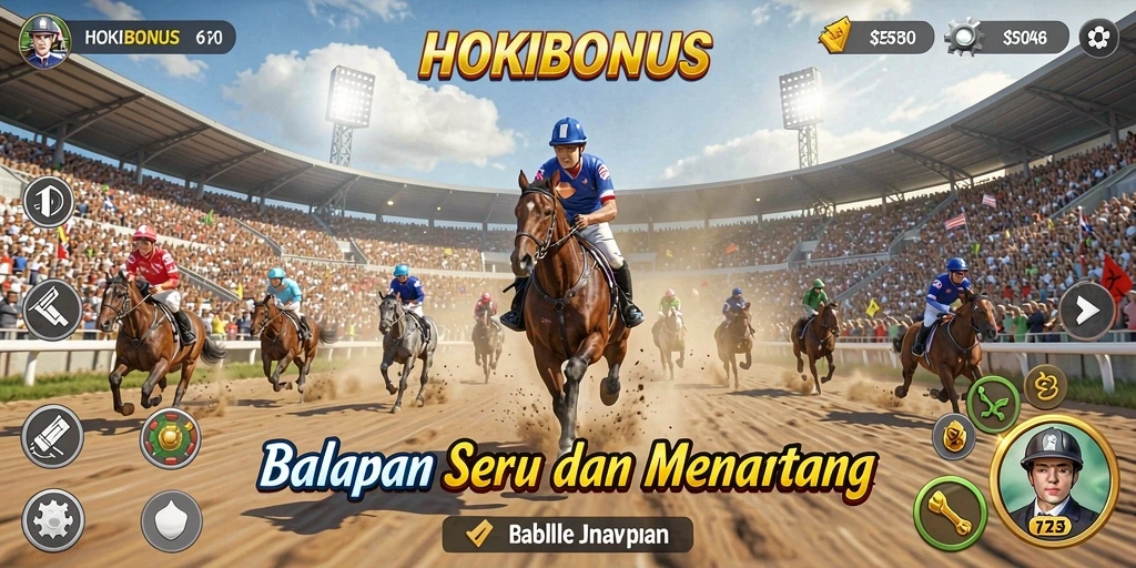 Tampilan gameplay HOKIBONUS yang memukau dan penuh aksi balapan.