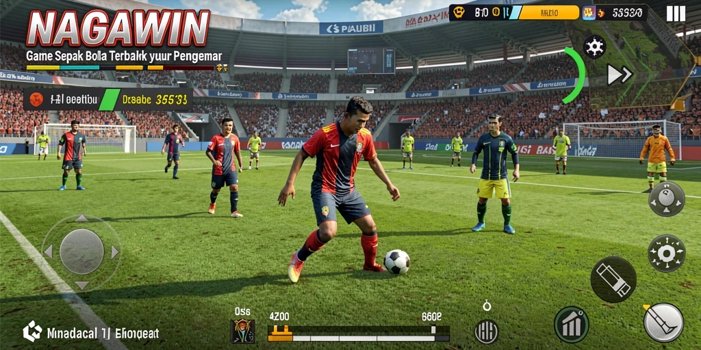 Tampilan screenshot utama NAGAWIN menampilkan aksi pertandingan sepak bola yang seru.