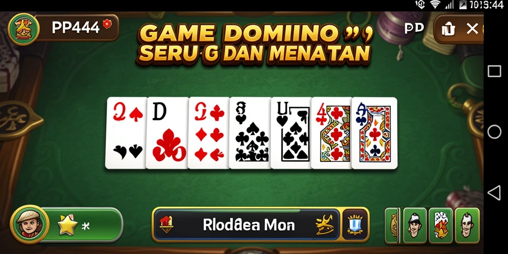 Tampilan gameplay PP444 dengan kartu Domino dan pemain aktif.