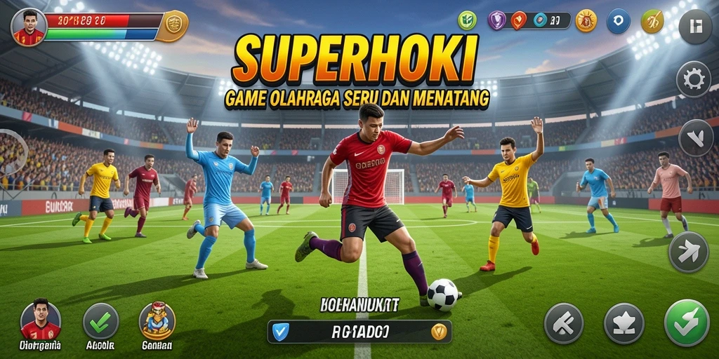 Screenshot gameplay SUPERHOKI menampilkan aksi seru di lapangan.